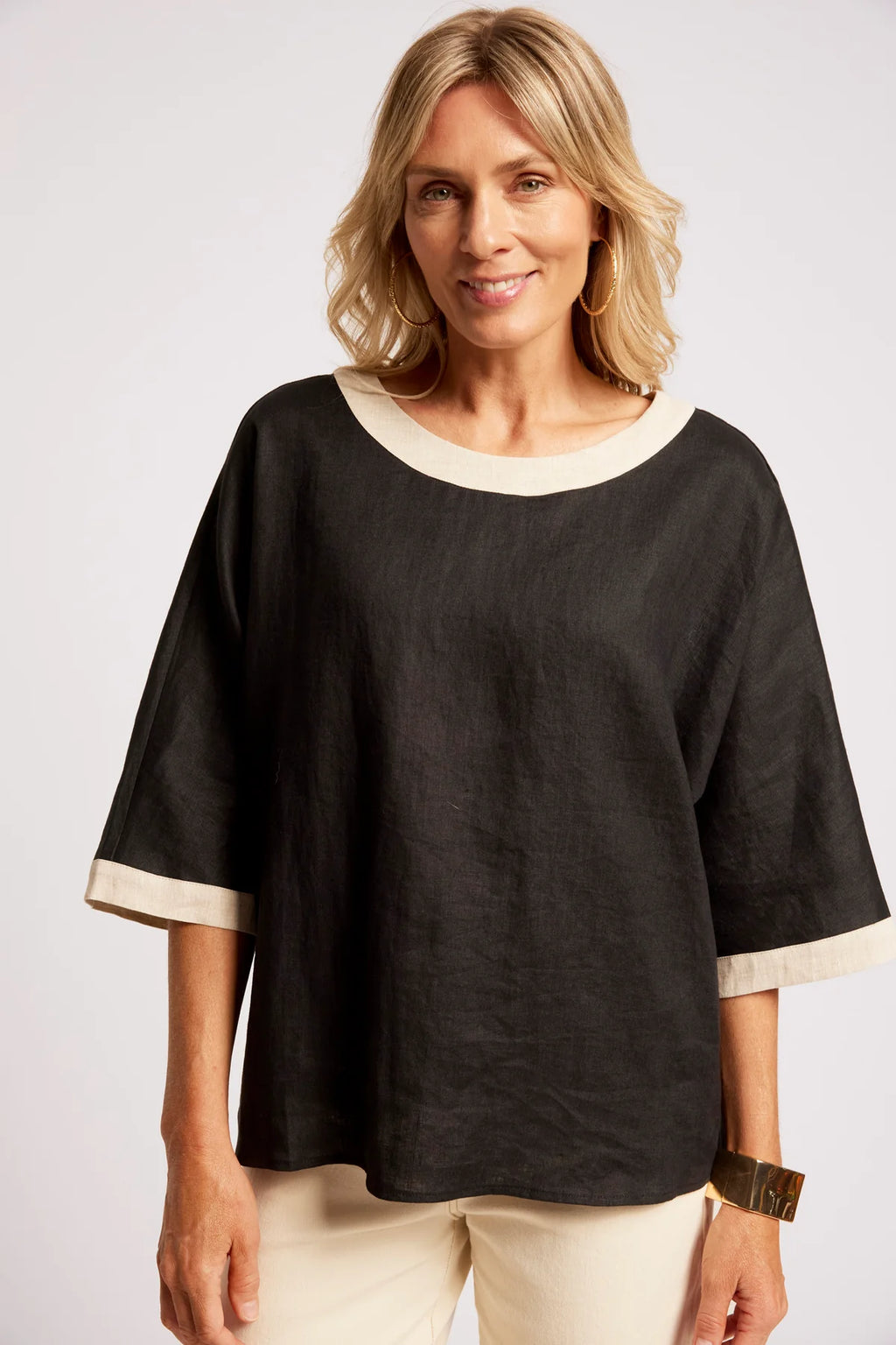 Maris Relaxed Splice Top - Black / Tusk