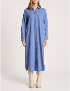 Bodhi Long Sleeve V Neck Denim Shirt Dress
