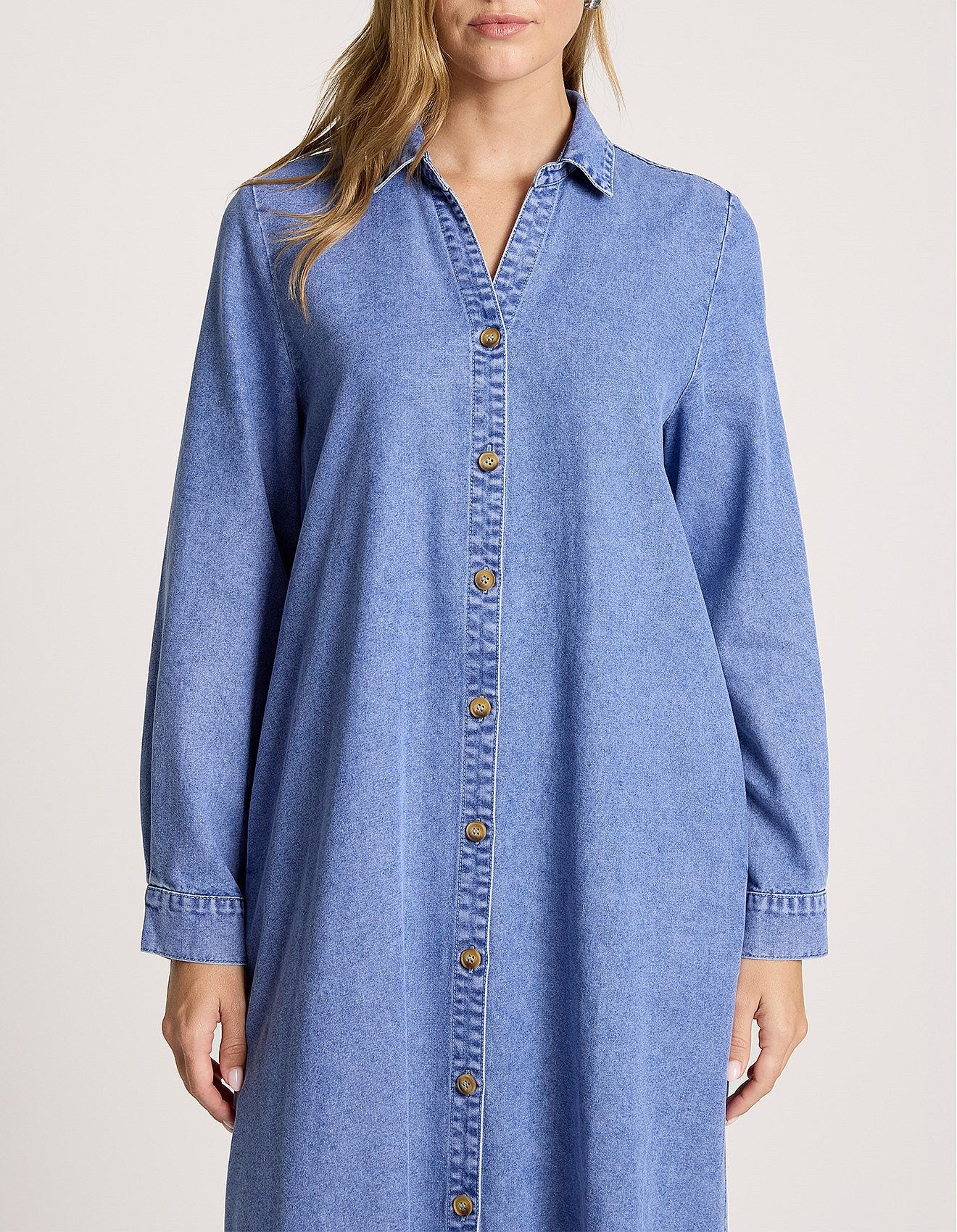Bodhi Long Sleeve V Neck Denim Shirt Dress