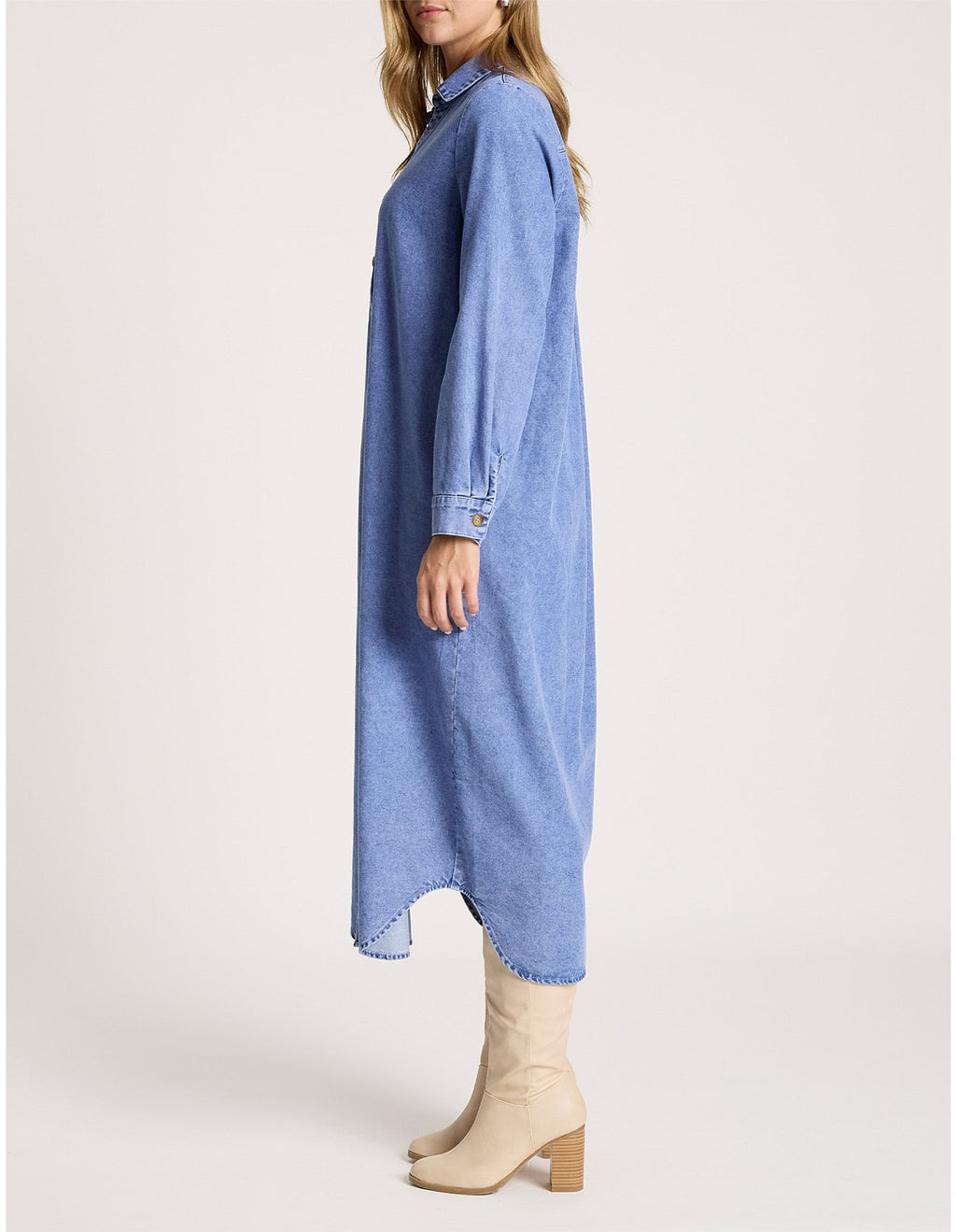 Bodhi Long Sleeve V Neck Denim Shirt Dress