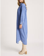 Bodhi Long Sleeve V Neck Denim Shirt Dress