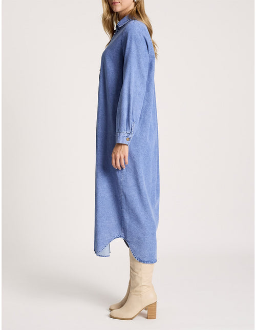 Bodhi Long Sleeve V Neck Denim Shirt Dress
